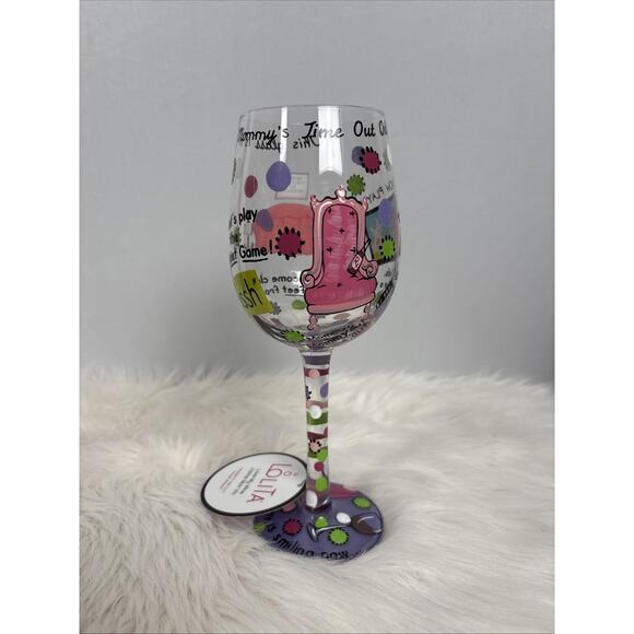 NEW Lolita Love My Wine Mommy's Time Out Hand-Painted Artisan Wine Glass 15oz - Picture 3 of 6